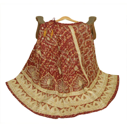 Sanskriti Vintage Red Pure Cotton Stitched Lehenga Bandhani Gharchola Hand Made