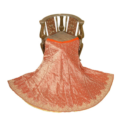 Sanskriti Vintage Peach Art Silk Stitched Lehenga Hand Embroidered Zardozi Zari