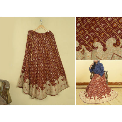 Sanskriti Vintage Maroon Pure Cotton Stitched Lehenga Bandhani Hand Embroidered
