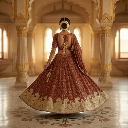 Sanskriti Vintage Maroon Pure Cotton Stitched Lehenga Bandhani Hand Embroidered