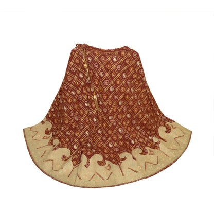 Sanskriti Vintage Maroon Pure Cotton Stitched Lehenga Bandhani Hand Embroidered