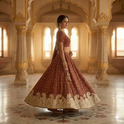 Sanskriti Vintage Maroon Pure Cotton Stitched Lehenga Bandhani Hand Embroidered