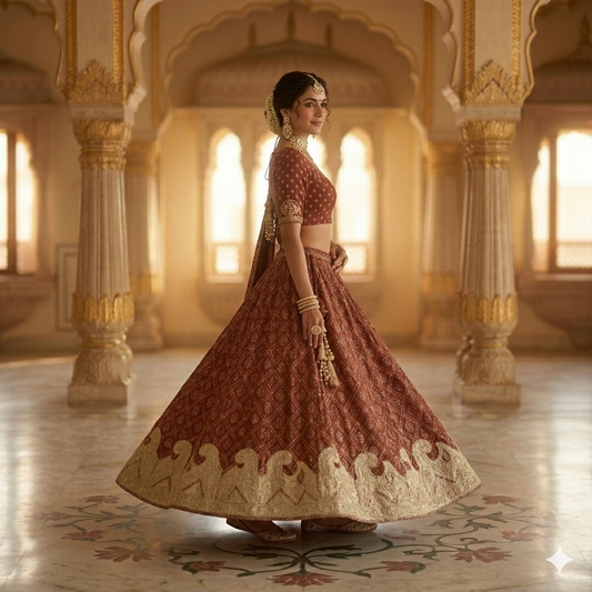 Sanskriti Vintage Maroon Pure Cotton Stitched Lehenga Bandhani Hand Embroidered