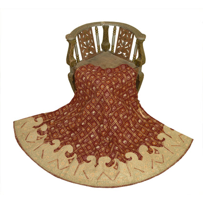 Sanskriti Vintage Maroon Pure Cotton Stitched Lehenga Bandhani Hand Embroidered