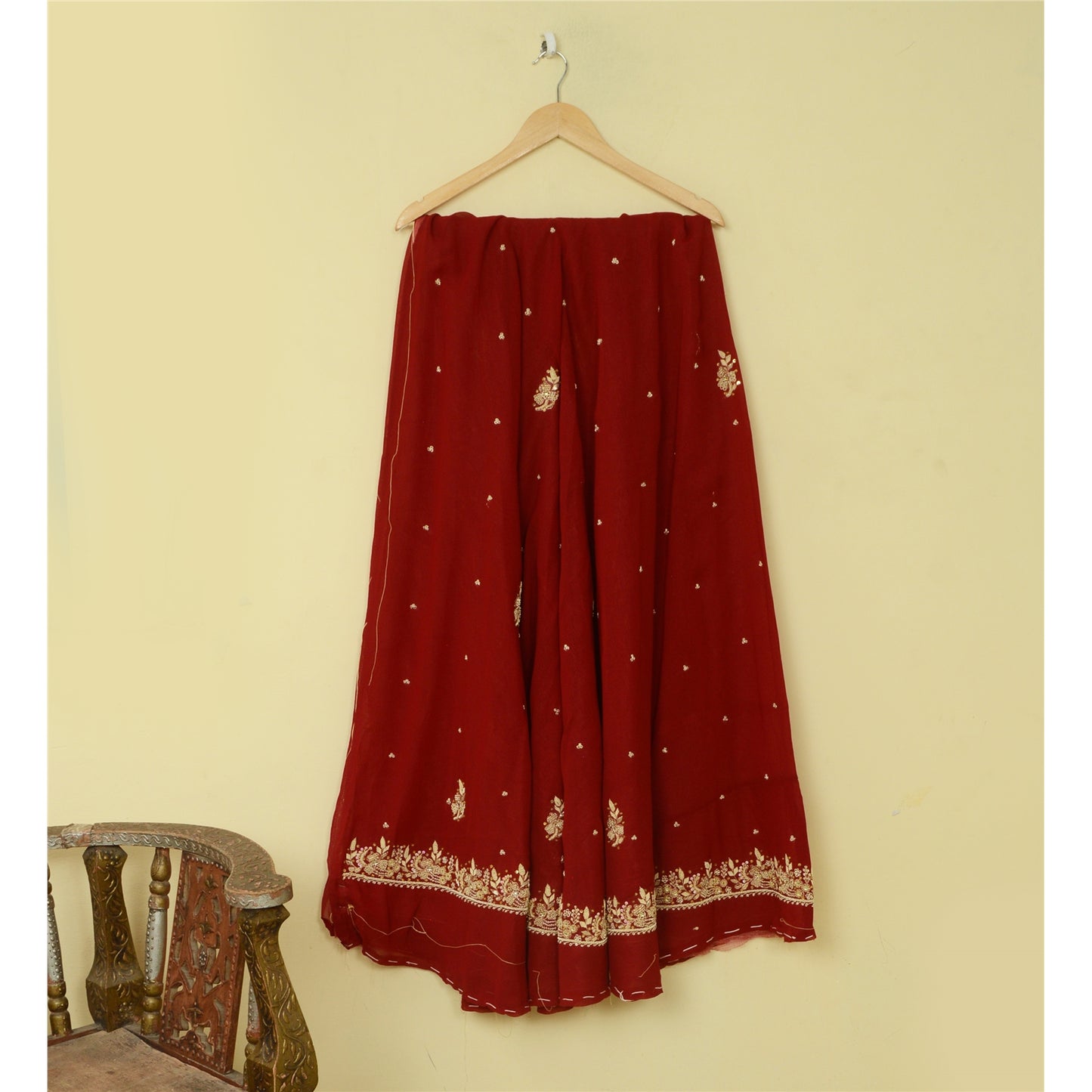 Sanskriti Vintage Maroon Georgette Unstitched Lehenga Hand Embroidered Zardozi