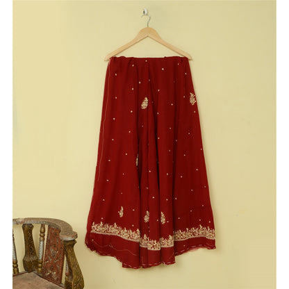 Sanskriti Vintage Maroon Georgette Unstitched Lehenga Hand Embroidered Zardozi