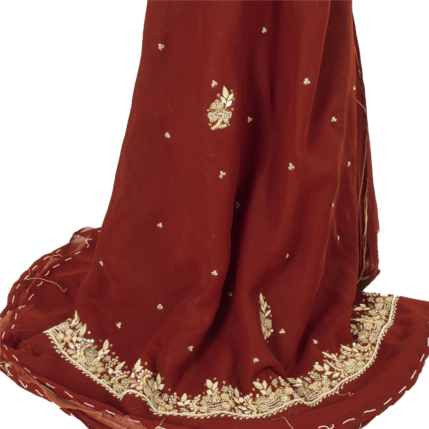 Sanskriti Vintage Maroon Georgette Unstitched Lehenga Hand Embroidered Zardozi