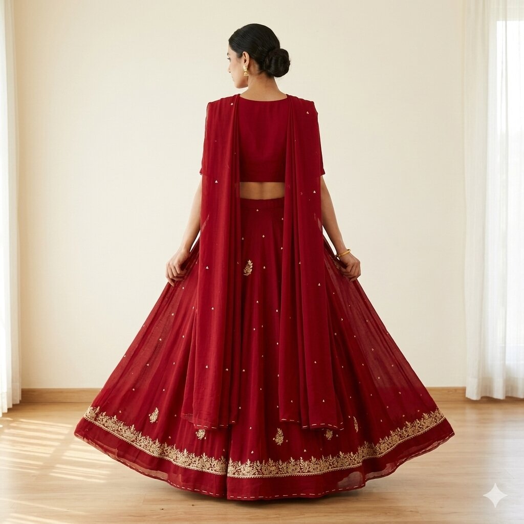 Sanskriti Vintage Maroon Georgette Unstitched Lehenga Hand Embroidered Zardozi