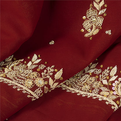 Sanskriti Vintage Maroon Georgette Unstitched Lehenga Hand Embroidered Zardozi
