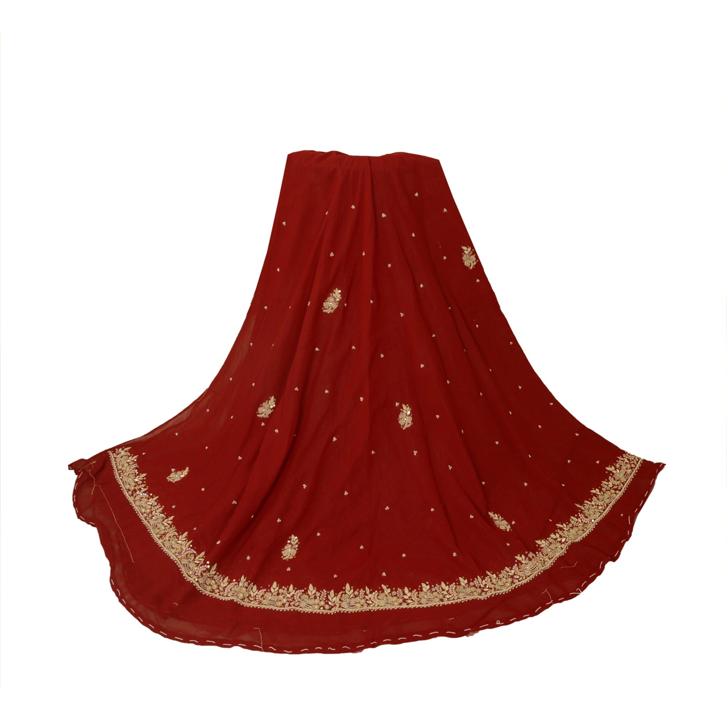 Sanskriti Vintage Maroon Georgette Unstitched Lehenga Hand Embroidered Zardozi