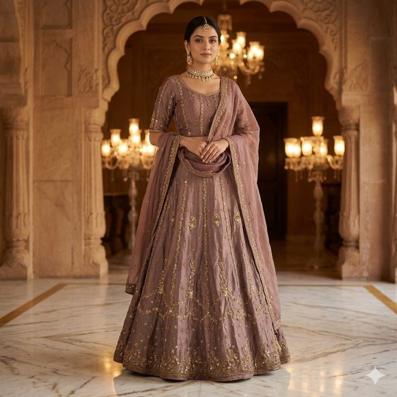 Sanskriti Vintage Purple Art Silk Stitched Lehenga India Hand Embroidery Zardozi