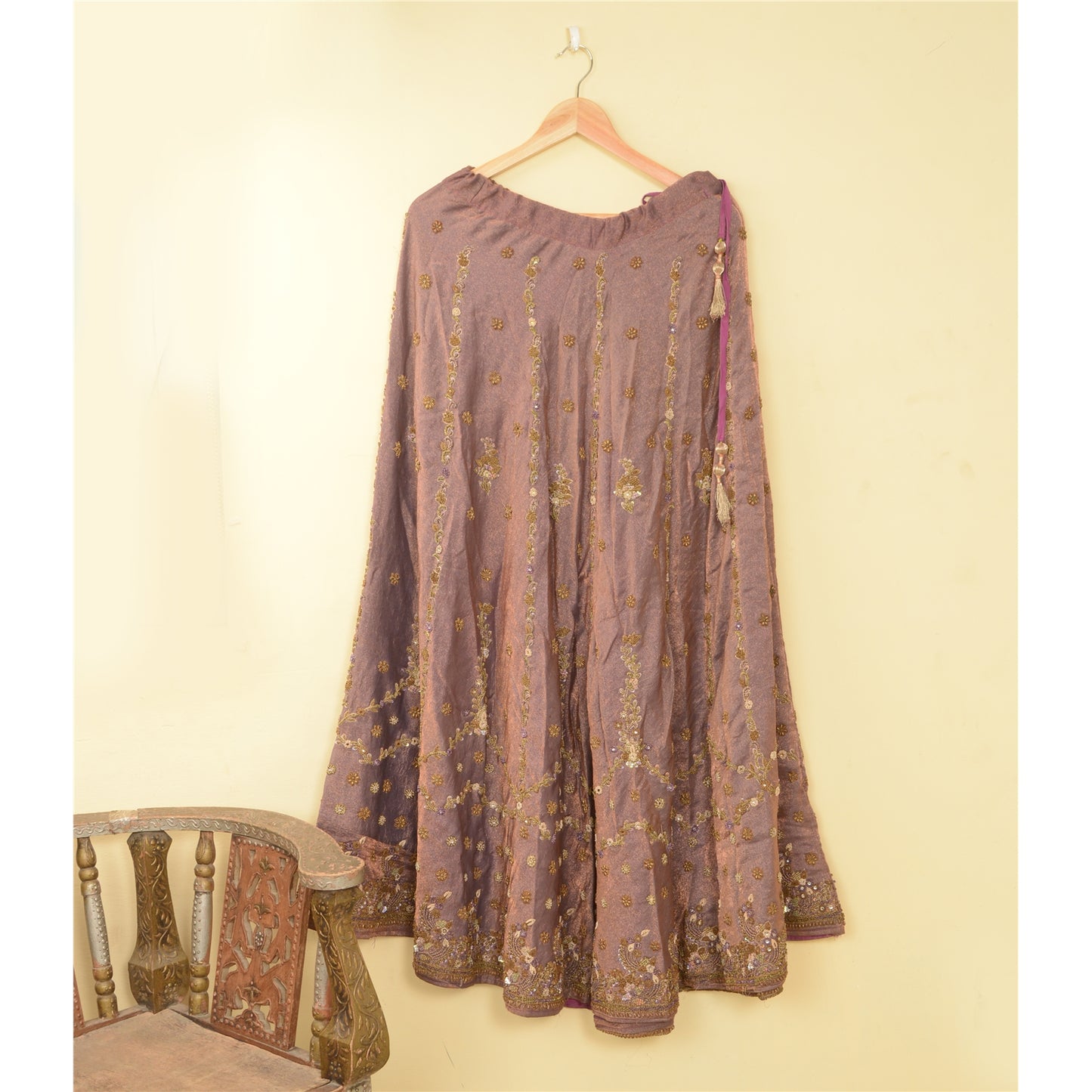Sanskriti Vintage Purple Art Silk Stitched Lehenga India Hand Embroidery Zardozi