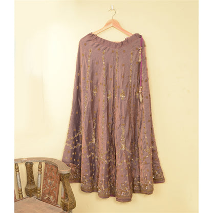 Sanskriti Vintage Purple Art Silk Stitched Lehenga India Hand Embroidery Zardozi