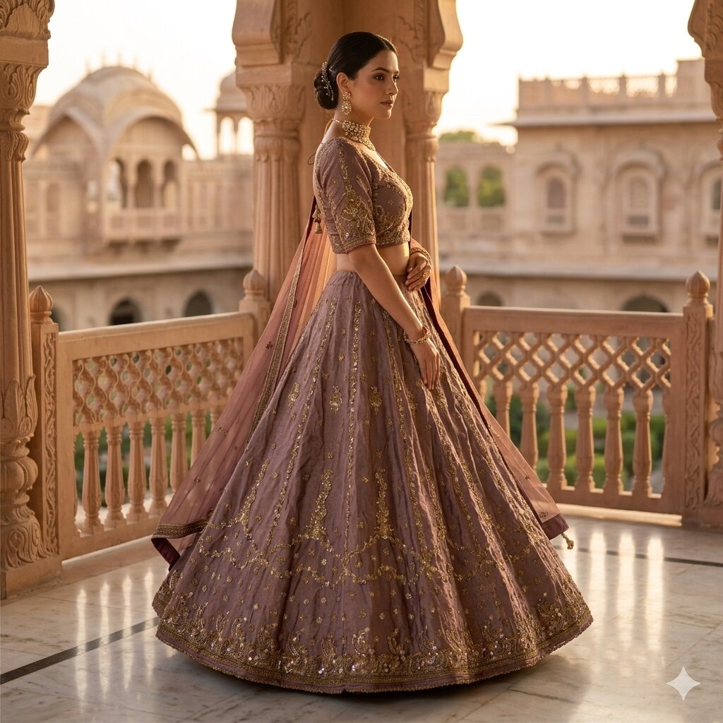 Sanskriti Vintage Purple Art Silk Stitched Lehenga India Hand Embroidery Zardozi