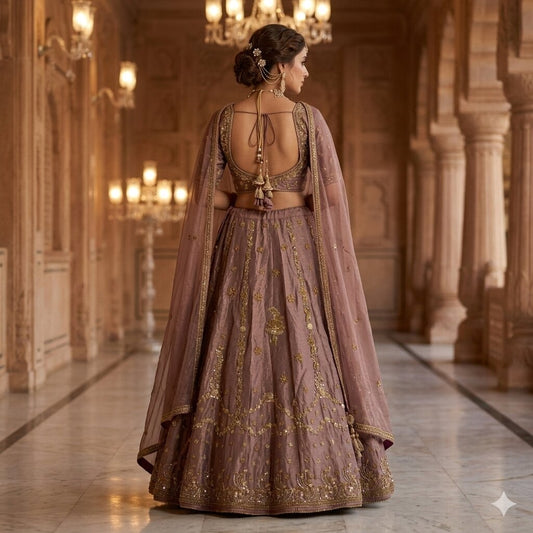 Sanskriti Vintage Purple Art Silk Stitched Lehenga India Hand Embroidery Zardozi
