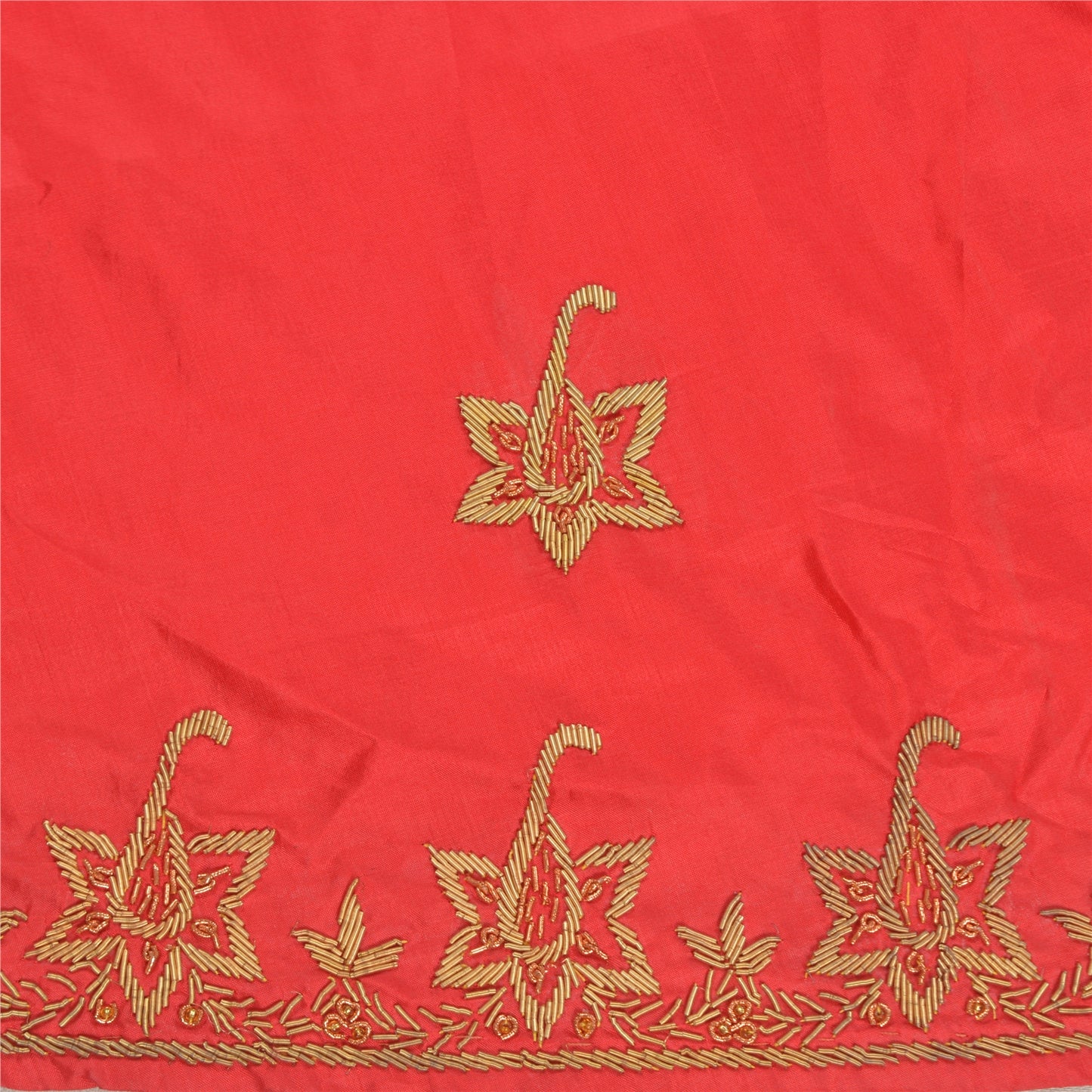 Sanskriti Vintage Red Pure Silk Unstitch Lehenga Antique Hand Embroidery Zardozi