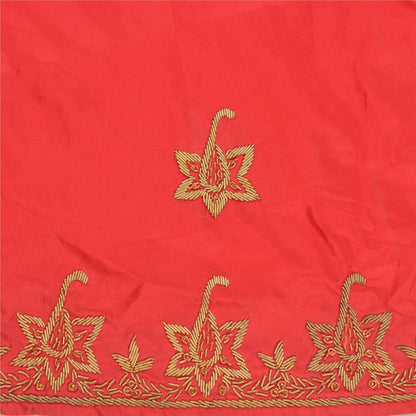 Sanskriti Vintage Red Pure Silk Unstitch Lehenga Antique Hand Embroidery Zardozi