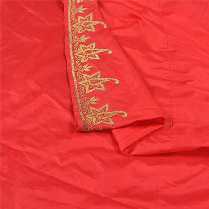 Sanskriti Vintage Red Pure Silk Unstitch Lehenga Antique Hand Embroidery Zardozi