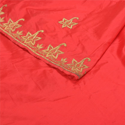 Sanskriti Vintage Red Pure Silk Unstitch Lehenga Antique Hand Embroidery Zardozi
