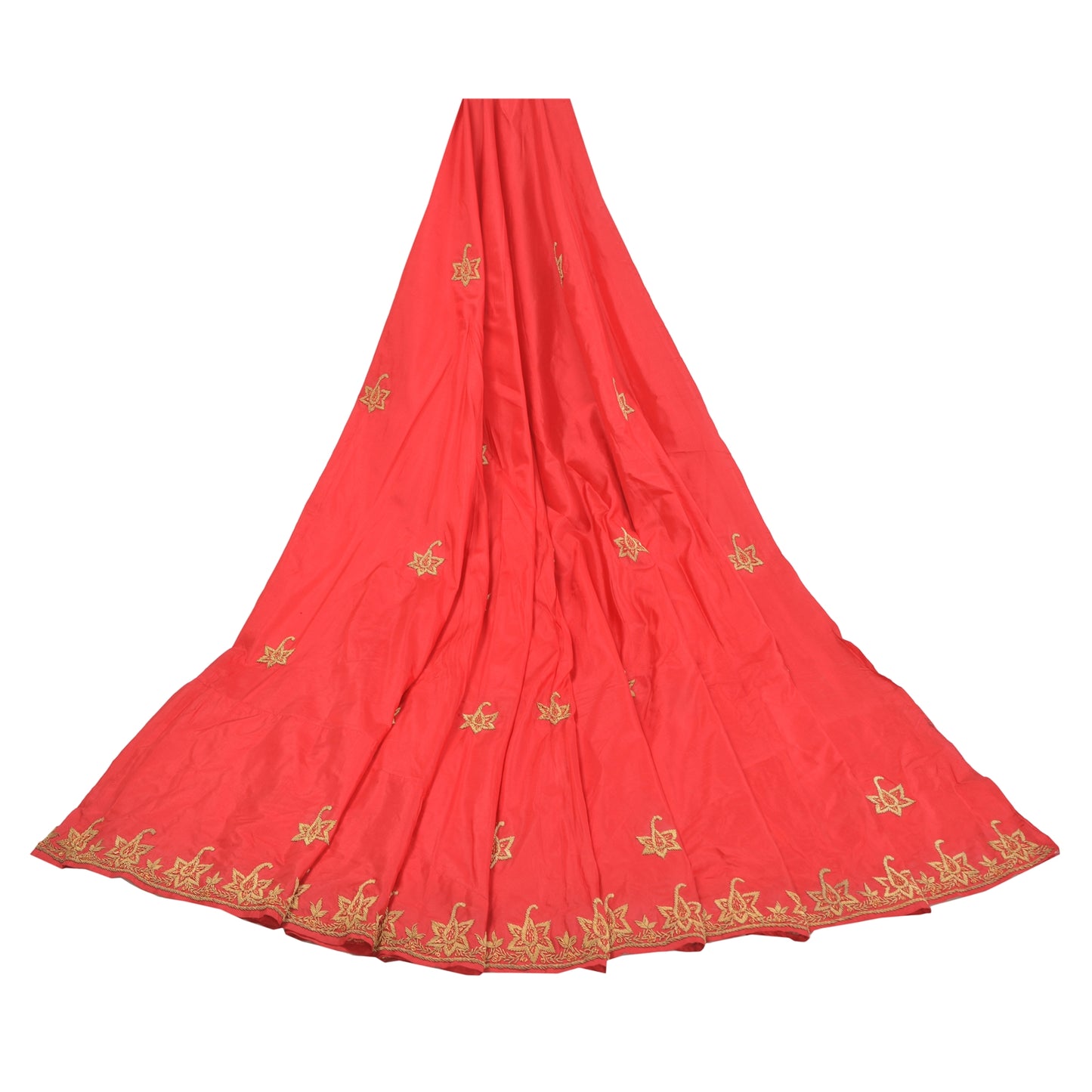 Sanskriti Vintage Red Pure Silk Unstitch Lehenga Antique Hand Embroidery Zardozi