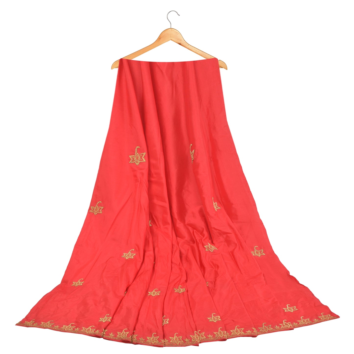 Sanskriti Vintage Red Pure Silk Unstitch Lehenga Antique Hand Embroidery Zardozi