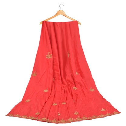Sanskriti Vintage Red Pure Silk Unstitch Lehenga Antique Hand Embroidery Zardozi