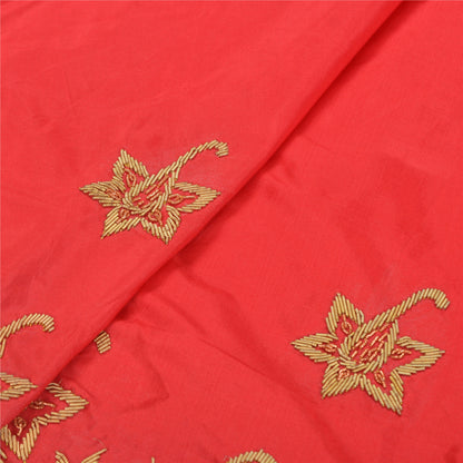 Sanskriti Vintage Red Pure Silk Unstitch Lehenga Antique Hand Embroidery Zardozi