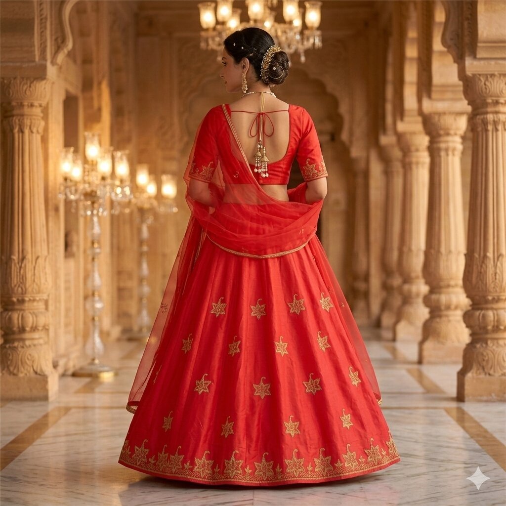 Sanskriti Vintage Red Pure Silk Unstitch Lehenga Antique Hand Embroidery Zardozi