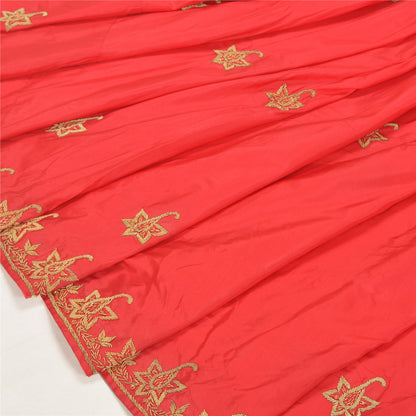 Sanskriti Vintage Red Pure Silk Unstitch Lehenga Antique Hand Embroidery Zardozi