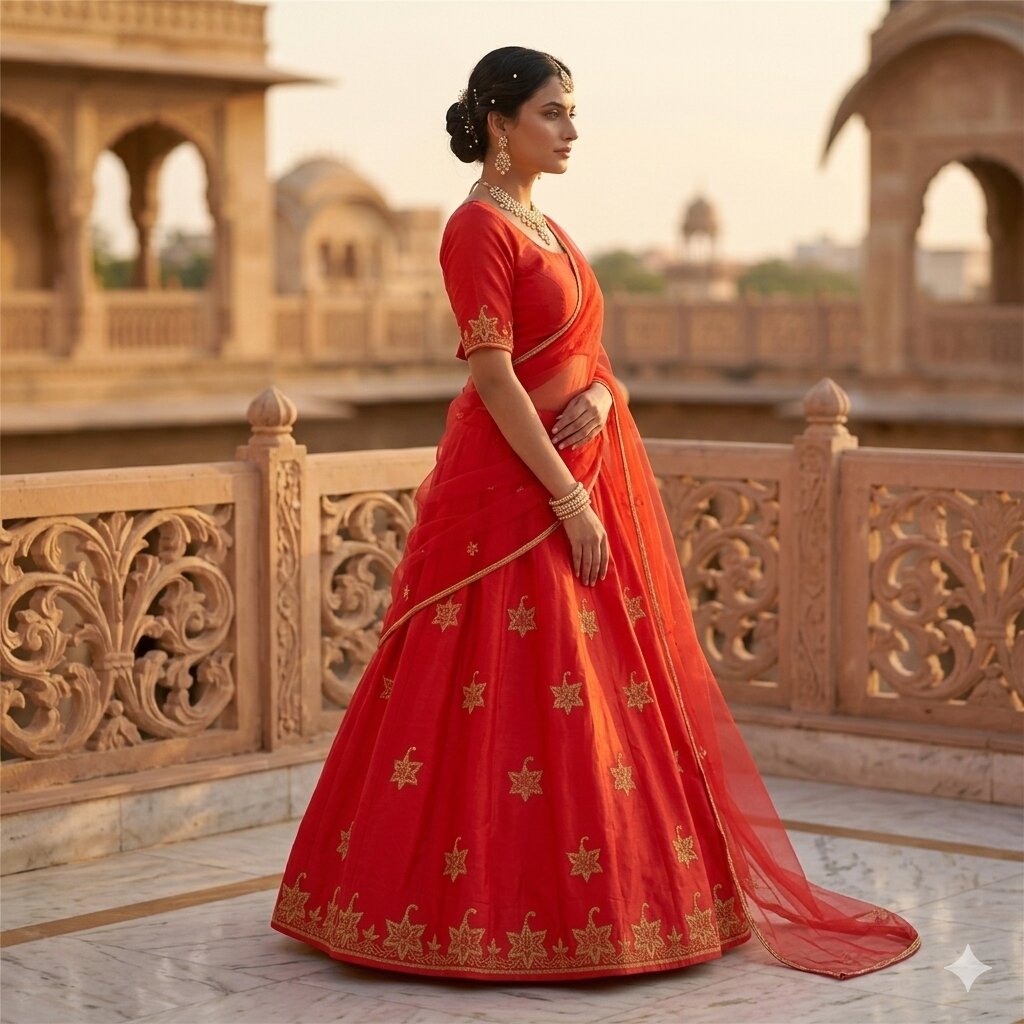 Sanskriti Vintage Red Pure Silk Unstitch Lehenga Antique Hand Embroidery Zardozi