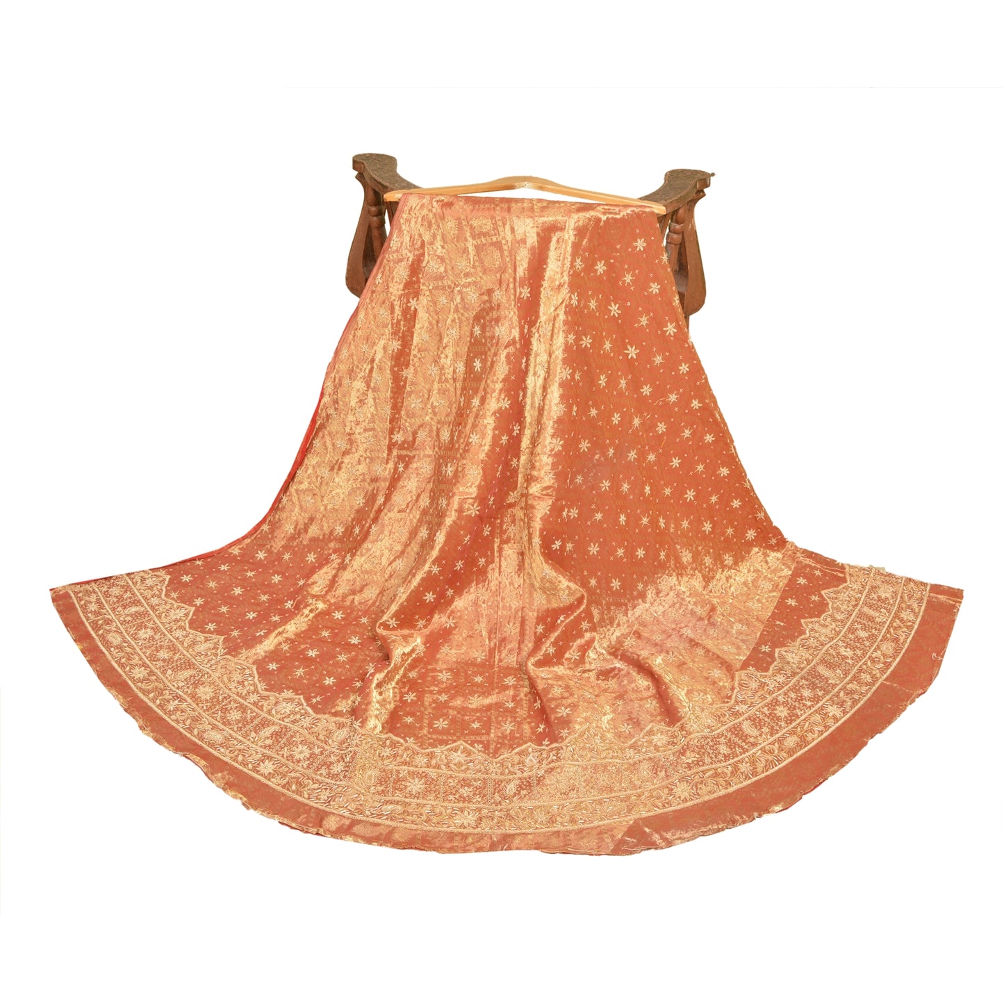Sanskriti Vintage Peach Pure Silk Unstitch Lehenga Hand Embroidery Zardozi Zari