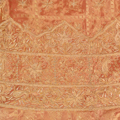 Sanskriti Vintage Peach Pure Silk Unstitch Lehenga Hand Embroidery Zardozi Zari