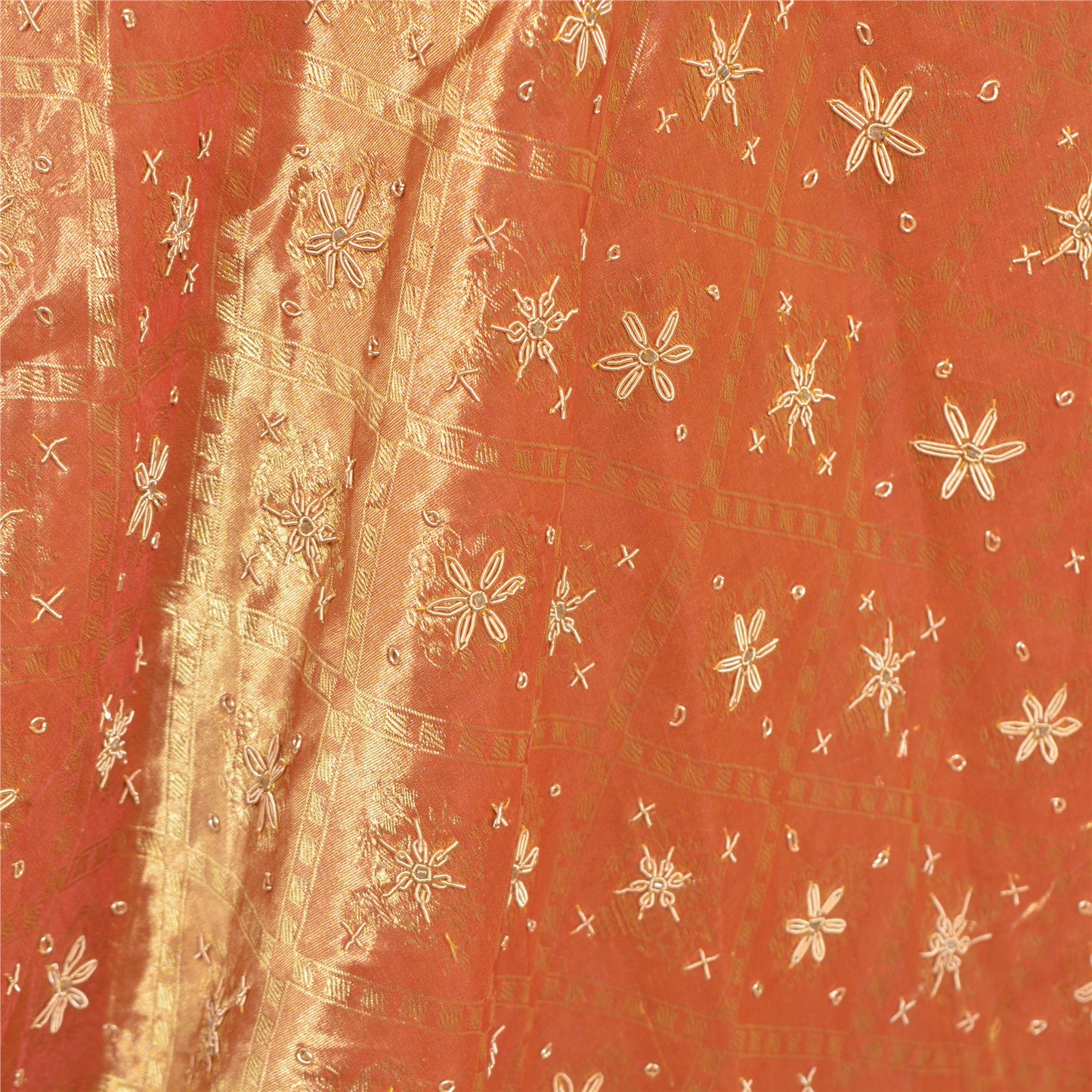 Sanskriti Vintage Peach Pure Silk Unstitch Lehenga Hand Embroidery Zardozi Zari