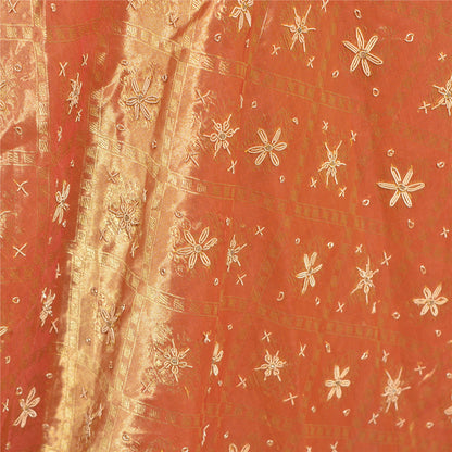 Sanskriti Vintage Peach Pure Silk Unstitch Lehenga Hand Embroidery Zardozi Zari