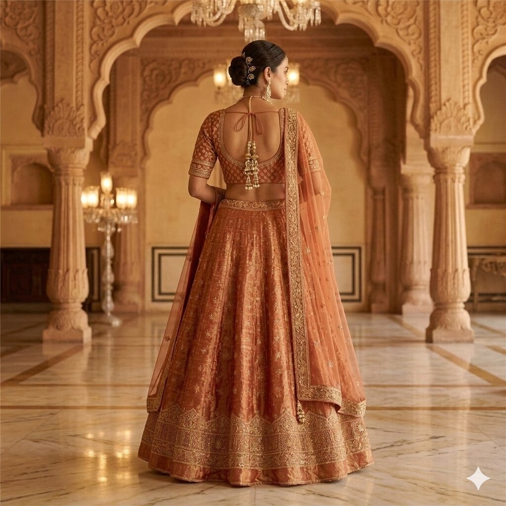 Sanskriti Vintage Peach Pure Silk Unstitch Lehenga Hand Embroidery Zardozi Zari