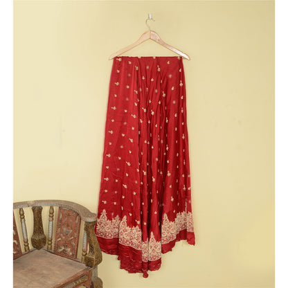 Sanskriti Vintage Red Pure Satin Silk Unstitched Lehenga Hand Embroidery Zardozi