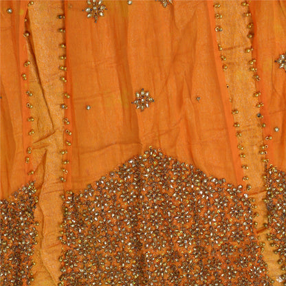 Sanskriti Vintage Orange Net Mesh Stitched Lehenga Hand Embroidery Zardozi