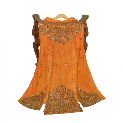Sanskriti Vintage Orange Net Mesh Stitched Lehenga Hand Embroidery Zardozi