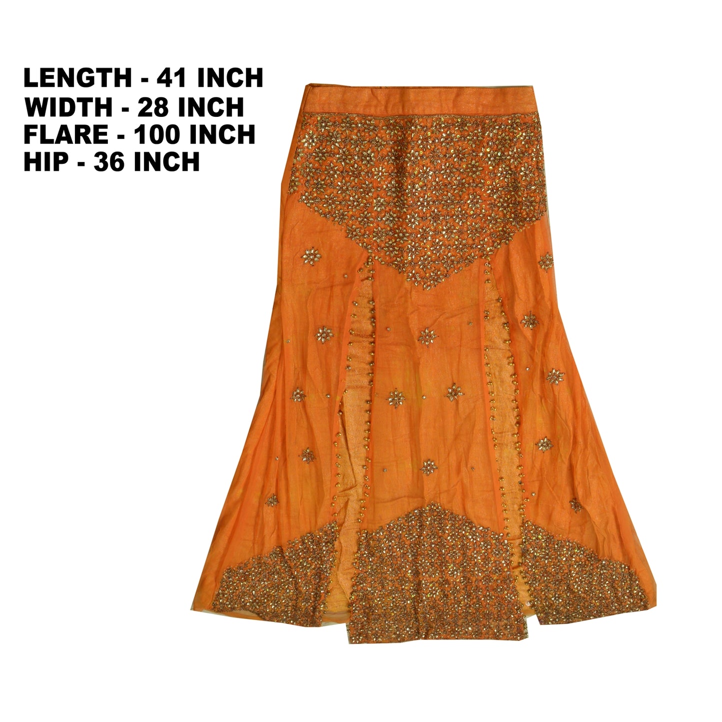 Sanskriti Vintage Orange Net Mesh Stitched Lehenga Hand Embroidery Zardozi