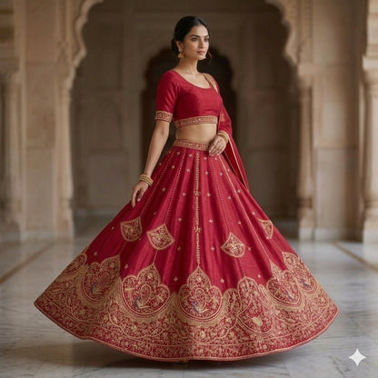 Sanskriti Vintage Pink 100% Pure Silk Unstitched Lehenga Hand Embroidery Zardozi