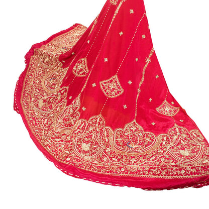 Sanskriti Vintage Pink 100% Pure Silk Unstitched Lehenga Hand Embroidery Zardozi