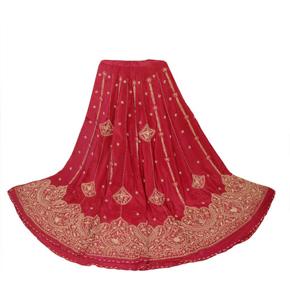 Sanskriti Vintage Pink 100% Pure Silk Unstitched Lehenga Hand Embroidery Zardozi