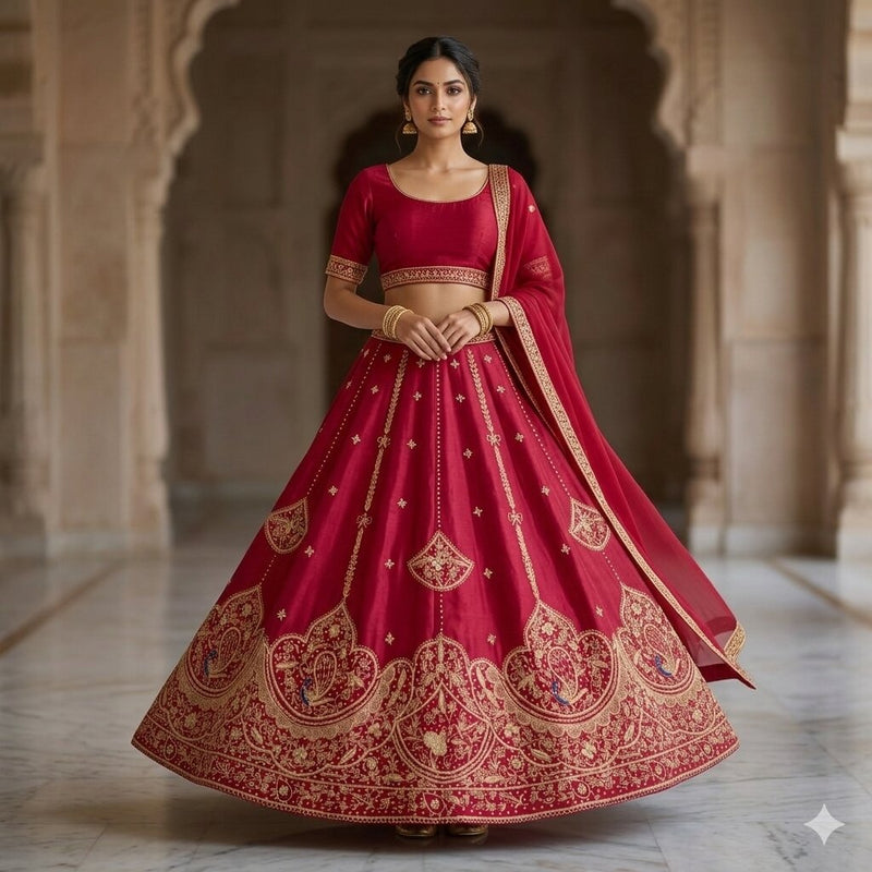 Sanskriti Vintage Pink 100% Pure Silk Unstitched Lehenga Hand Embroidery Zardozi