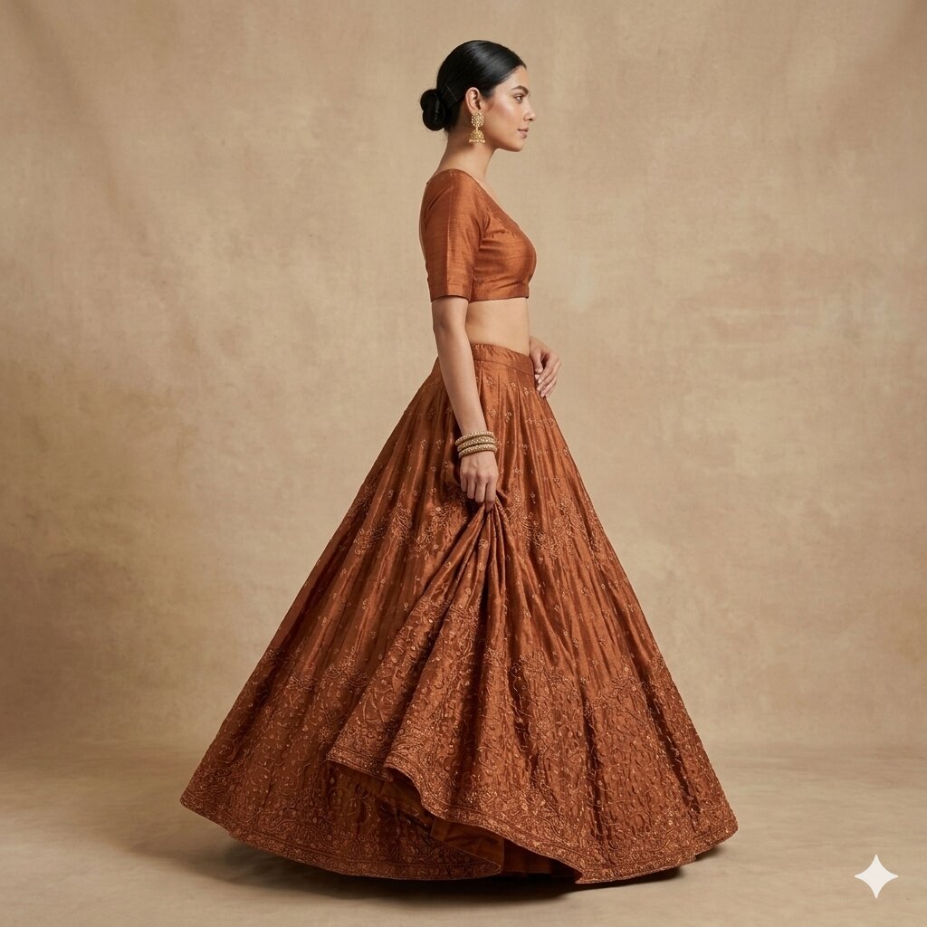 Sanskriti Vintage Orange Pure Silk Stitched Lehenga Hand Embroidery Zardozi
