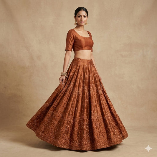 Sanskriti Vintage Orange Pure Silk Stitched Lehenga Hand Embroidery Zardozi