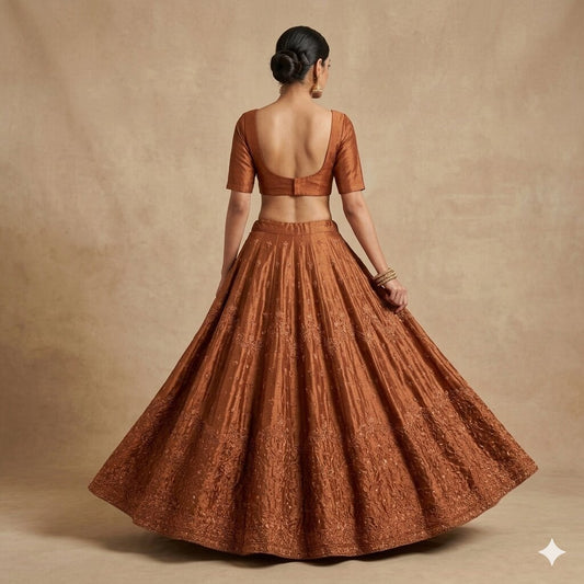 Sanskriti Vintage Orange Pure Silk Stitched Lehenga Hand Embroidery Zardozi