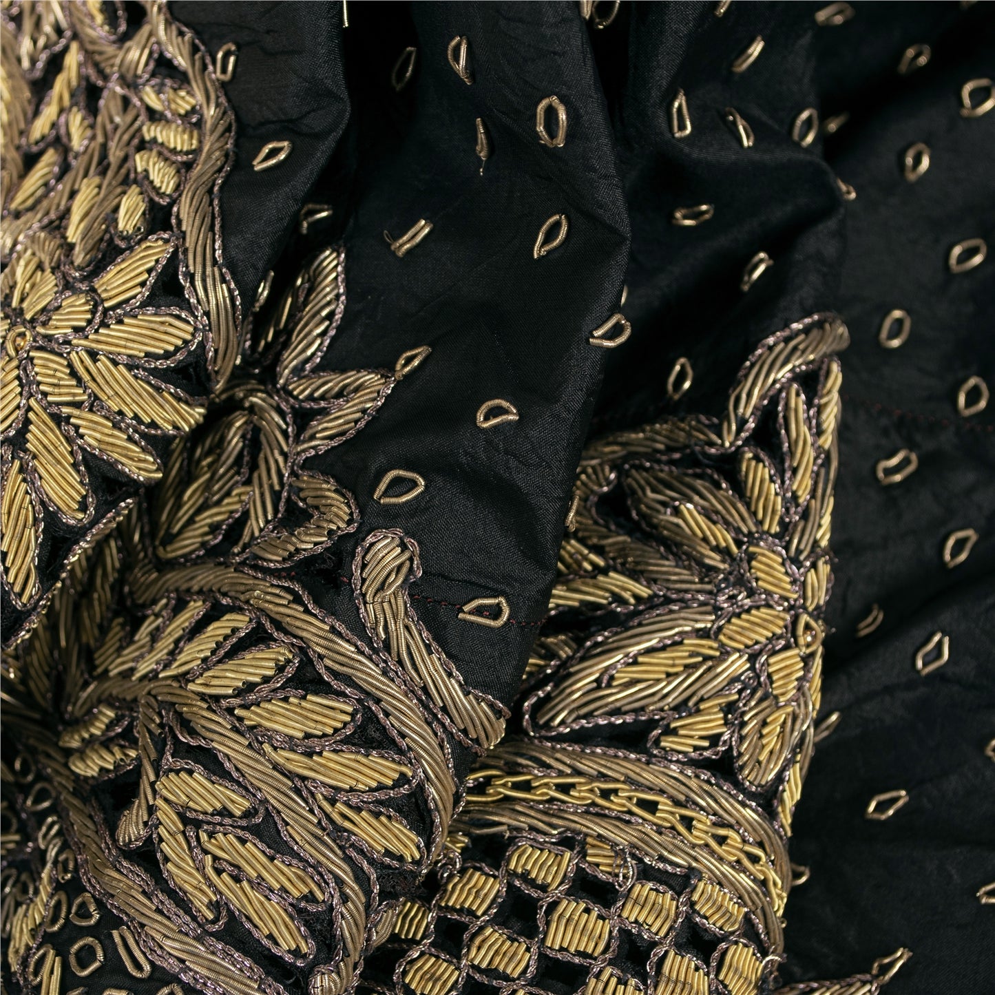 Sanskriti Vintage Black 100%Pure Silk Unstitched Lehenga Hand Embroidery Zardozi