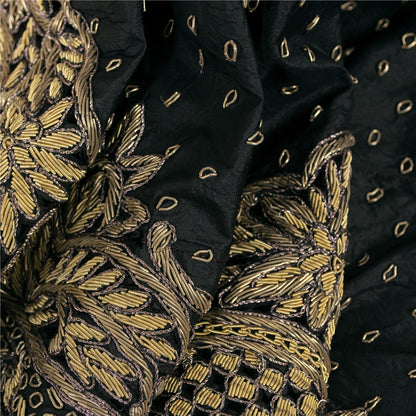 Sanskriti Vintage Black 100%Pure Silk Unstitched Lehenga Hand Embroidery Zardozi