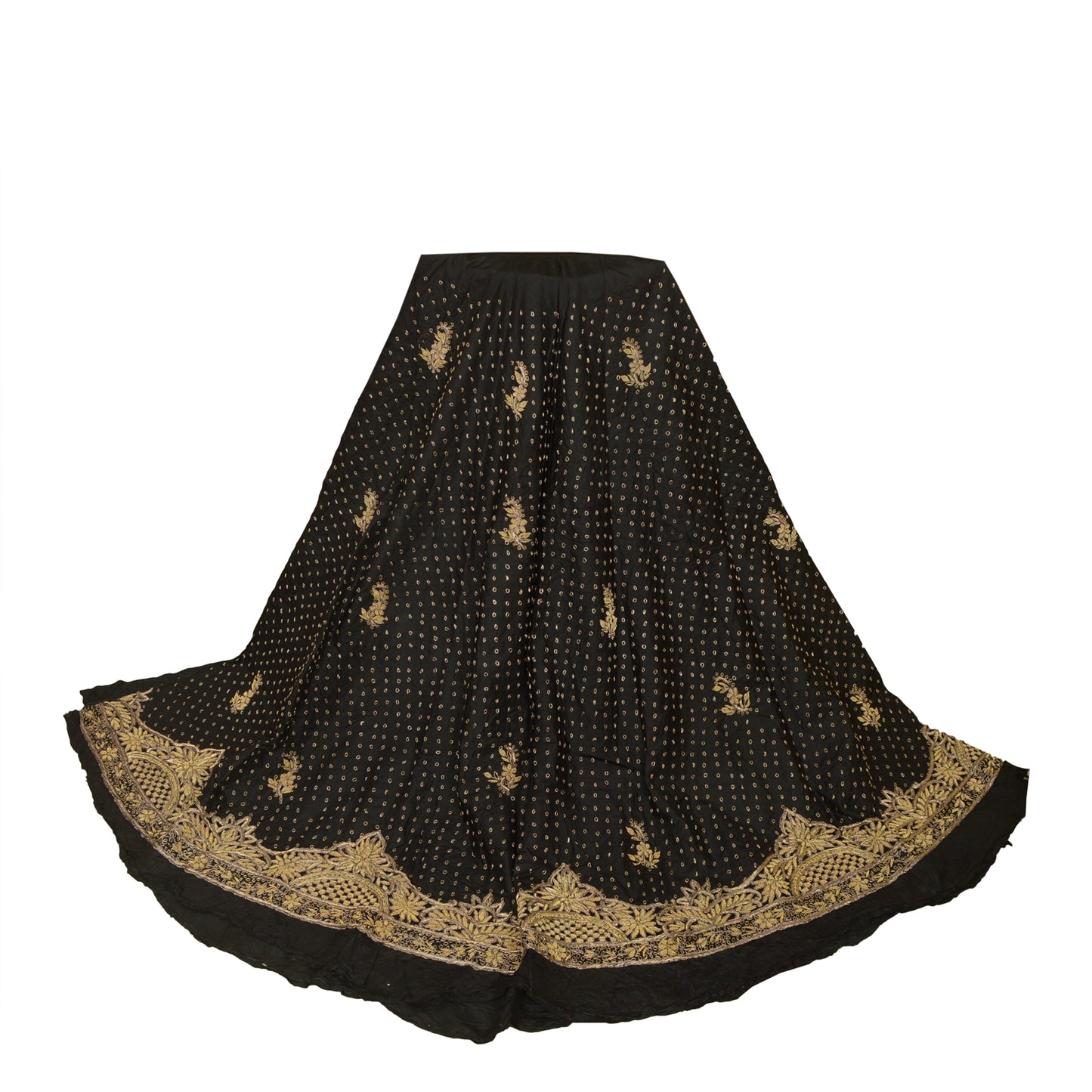 Sanskriti Vintage Black 100%Pure Silk Unstitched Lehenga Hand Embroidery Zardozi