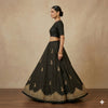 Sanskriti Vintage Black 100%Pure Silk Unstitched Lehenga Hand Embroidery Zardozi